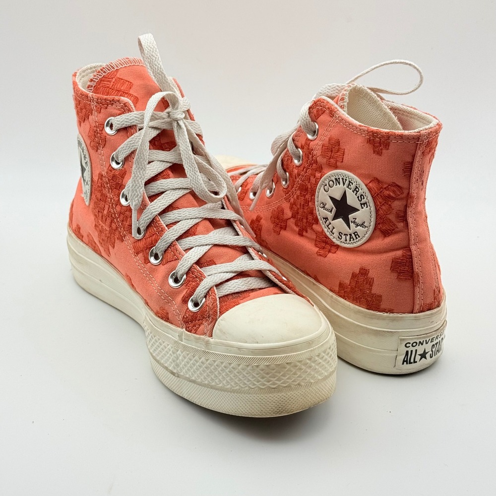 Converse Chuck Taylor All Star Lift Women 7 Orange Embroidered Platform High Top - Picture 8 of 8
